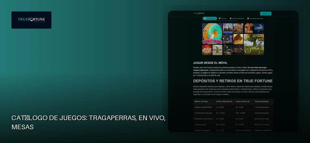 Catálogo de juegos: tragaperras, en vivo, mesas